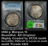 *Auction Highlight* Superb Toning PCGS 1886-p Morgan $1 Graded ms66 PCGS Difficult in Gem+ & up (fc)