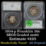 1954-p Franklin Half Dollar 50c Graded ms65 fbl By SEGS