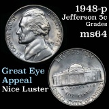 1948-p Jefferson Nickel 5c Grades Choice Unc