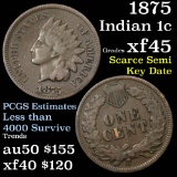 1875 Indian Cent 1c Grades xf+