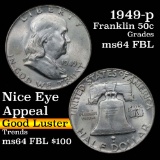1949-p Franklin Half Dollar 50c Grades Choice Unc FBL