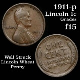 1911-p Lincoln Cent 1c Grades f+