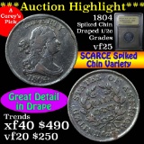 1804 Spiked Chin Draped Bust Half Cent 1/2c Graded vf+ by USCG (fc)