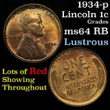 1934-p Lincoln Cent 1c Grades Choice Unc RB