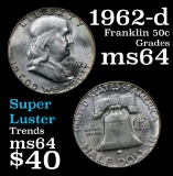 1962-d Franklin Half Dollar 50c Grades Choice Unc