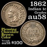 1862 Indian Cent 1c Grades Choice AU/BU Slider