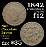 1842 Braided Hair Large Cent 1c Grades f, fine