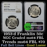 NGC 1953-d Franklin Half Dollar 50c Graded ms64 fbl By NGC