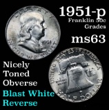 1951-p Franklin Half Dollar 50c Grades Select Unc