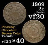 1869 2 Cent Piece 2c Grades vf, very fine