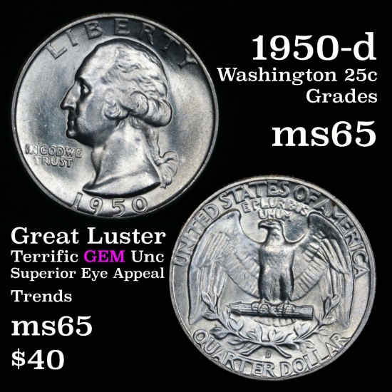 1950-d Washington Quarter 25c Grades GEM Unc