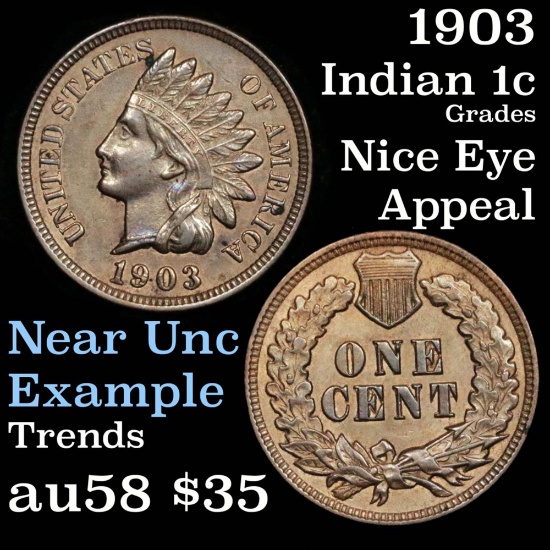 1903 Indian Cent 1c Grades Choice AU/BU Slider