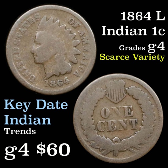 1864 L Indian Cent 1c Grades g, good