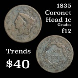 1835 Coronet Head Large Cent 1c Grades f, fine