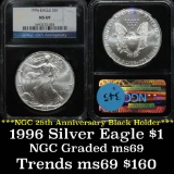 NGC 1996-p Silver Eagle Dollar $1 Graded ms69 by NGC