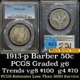 PCGS 1913-p Barber Half Dollars 50c Graded g6 by PCGS