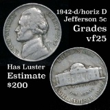 1942-d/horiz d Jefferson Nickel 5c Grades vf+