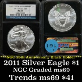 NGC 2011-p Silver Eagle Dollar $1 Graded ms69 by NGC