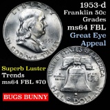 Light Toning 1953-d Franklin 50c Great Sharp Bell Lines Grades Choice Unc FBL Bugs Bunny Var