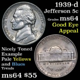 1939-d Jefferson Nickel 5c Grades Choice Unc