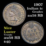 1907 Indian Cent 1c Grades Choice AU/BU Slider RB