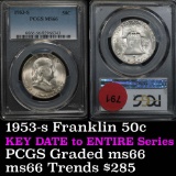 PCGS 1953-s Franklin Half Dollar 50c Graded ms66 by PCGS (fc)