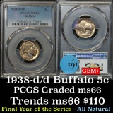 PCGS 1938-d/d Buffalo Nickel 5c Graded ms66 by PCGS (fc)
