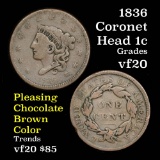 1836 Coronet Head Large Cent 1c Grades vf, very fine