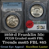 PCGS 1959-d Franklin Half Dollar 50c Graded ms65 by PCGS