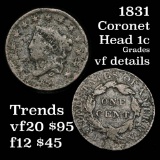 1831 Coronet Head Large Cent 1c Grades vf details