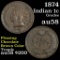 1874 Indian Cent 1c Grades Choice AU/BU Slider (fc)