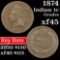 1874 Indian Cent 1c Grades xf+