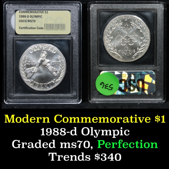 1988-d Olympics Modern Commem Dollar $1 Graded Gem++, Perfection by USCG