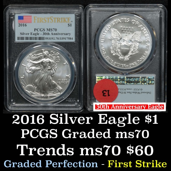 PCGS 2016-p Silver Eagle Dollar $1 Graded ms70 by pcgs