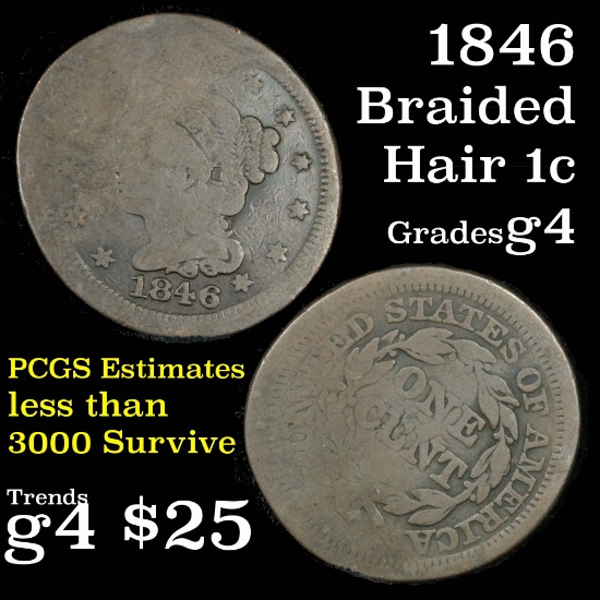 1846 Braided Hair Large Cent 1c Grades g, good