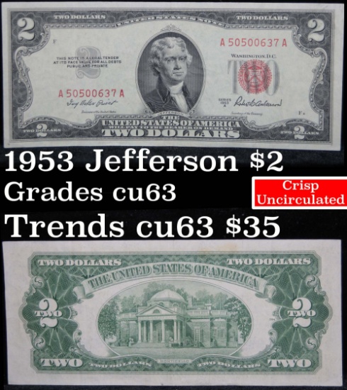 1953A $2 Red Seal Legal Tender Note Grades Select Crisp Uncirculated