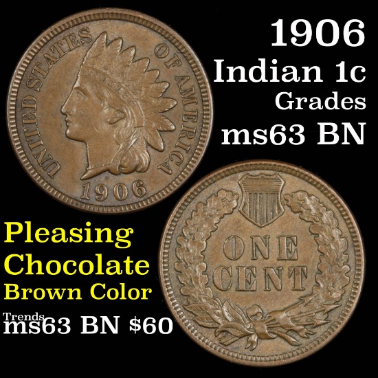 1906 Indian Cent 1c Grades Select Unc BN