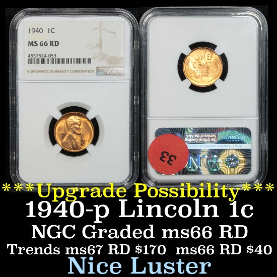 NGC 1940-p Lincoln Cent 1c Graded ms66 RD by ngc