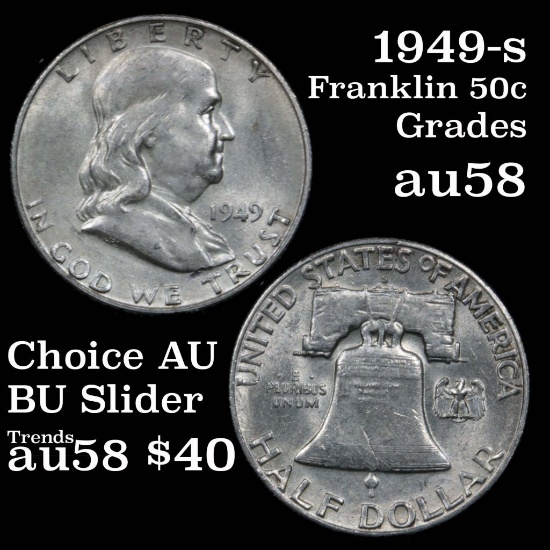 1949-s Franklin Half Dollar 50c Grades Choice AU/BU Slider