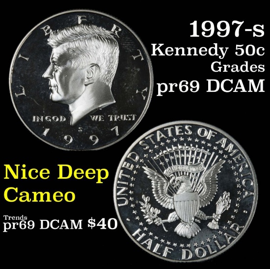 1997-s Proof Silver Kennedy Half Dollar 50c Grades GEM++ Proof Deep Cameo