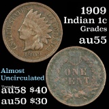 1909 Indian Cent 1c Grades Choice AU