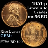 1951-p Lincoln Cent 1c Grades GEM+ Unc RD