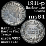 1911-d Barber Dime 10c Grades Choice Unc (fc)