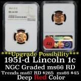 NGC 1951-d Lincoln Cent 1c Graded ms66 RD by ngc