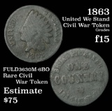 1863 United We Stand Civil War Token 1c Grades f+