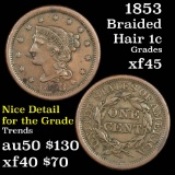 1853 Braided Hair Large Cent 1c Grades xf+