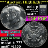 ***Auction Highlight*** TOP POP! 1964-p Kennedy Half Dollar 50c Graded Gem ++ Unc by USCG (fc)