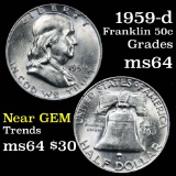 1959-d Franklin Half Dollar 50c Grades Choice Unc