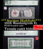 ***Auction Highlight*** Series 1928 $1 Red seal United States Note Grades Select Crisp Unc (fc)