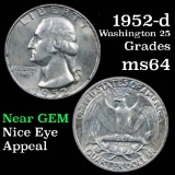 1952-d Washington Quarter 25c Grades Choice Unc